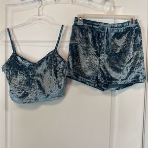 BuffBunny Velvet Crop Top and Shorts Set - Blue
